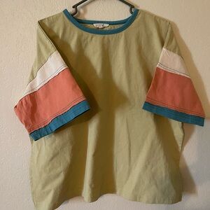 Easel Multicolor Block Sleeve Blouse